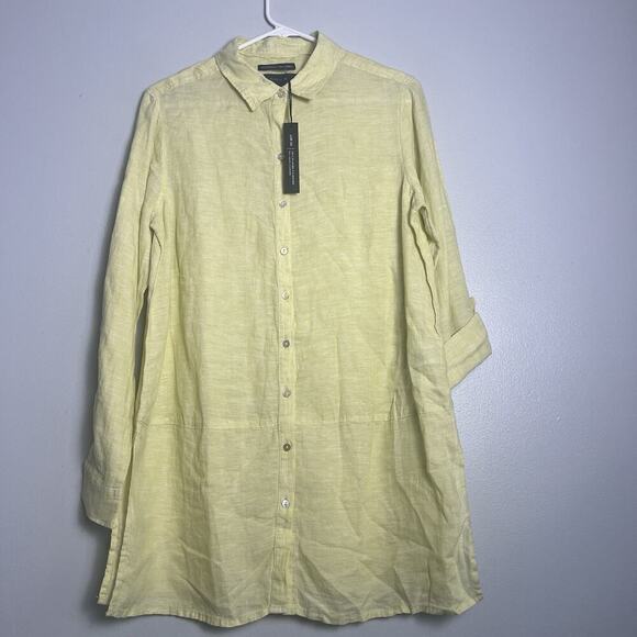 Tahari Tops - NWT Tahari Women's Linen Button Up Tunic Roll Tab Lime Green Sz M Vacation Beach